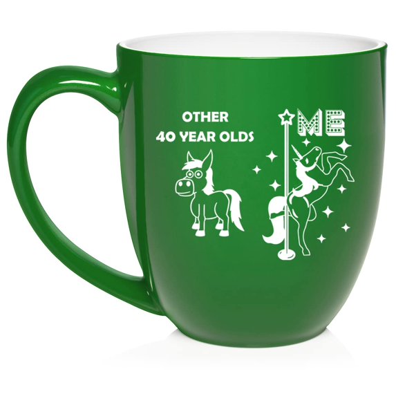 40 Year Old Superstar Unicorn Funny 40th Birthday Ceramic Coffee Mug Tea Cup Gift for Her, Friend, Coworker, Sister (16oz Green)