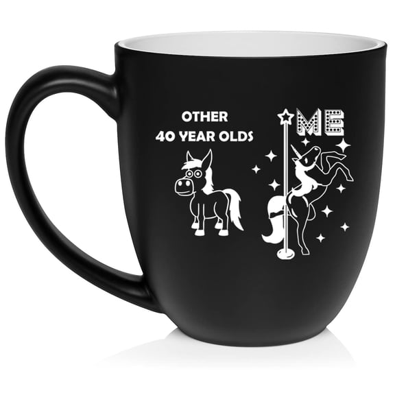 40 Year Old Superstar Unicorn Funny 40th Birthday Ceramic Coffee Mug Tea Cup Gift for Her, Friend, Coworker, Sister (16oz Matte Black)