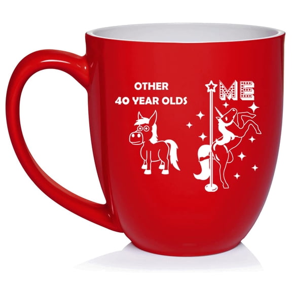 40 Year Old Superstar Unicorn Funny 40th Birthday Ceramic Coffee Mug Tea Cup Gift for Her, Friend, Coworker, Sister (16oz Red)