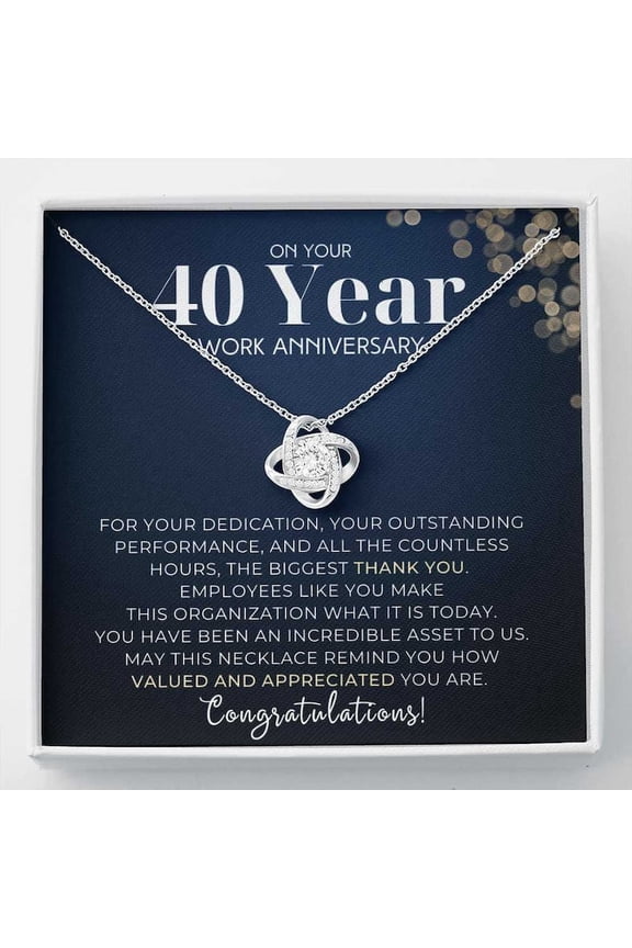 40 Year Work Anniversary Appreciation Love Knot Necklace, Employee Years of Service Recognition Jewelry, Employee Congratulations Gift 40 Years, Gold Love Knot Necklace