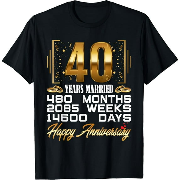 40 Years Married - Funny 40th Wedding Anniversary T-ShirtMen's and women's gift, black and white T-shirt, size: Extra large S-4XL