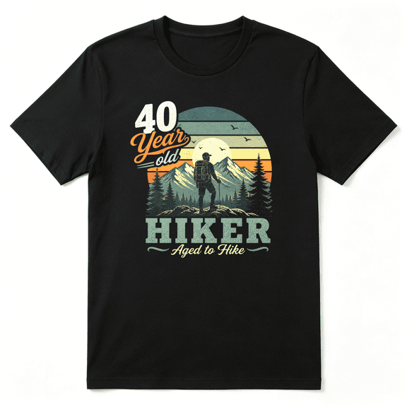 40 Years Old Hiker Aged To Hike Vintage Graphic Tee for Men, Outdoor Birthday Gift Cotton Short Sleeves T-Shirt