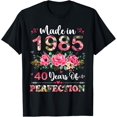 thumbnail image 1 of 40 Years Old Shirts Made In 1985 Floral 40th Birthday Women T-ShirtMen's and women's gift, black and white T-shirt, size: Extra large S-4XL, 1 of 4