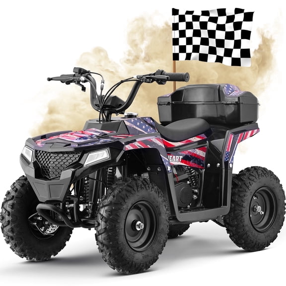 IVFJFV 40 cc Trail Blazer Ride-On Buggy,4 Stroke Dual-Speed Off-road 4-Wheeler, Key-Lock Safe & 10-15mph, Front & Rear Shocks and Knobby Tires for Grass, Dirt and Gravel,FLAG