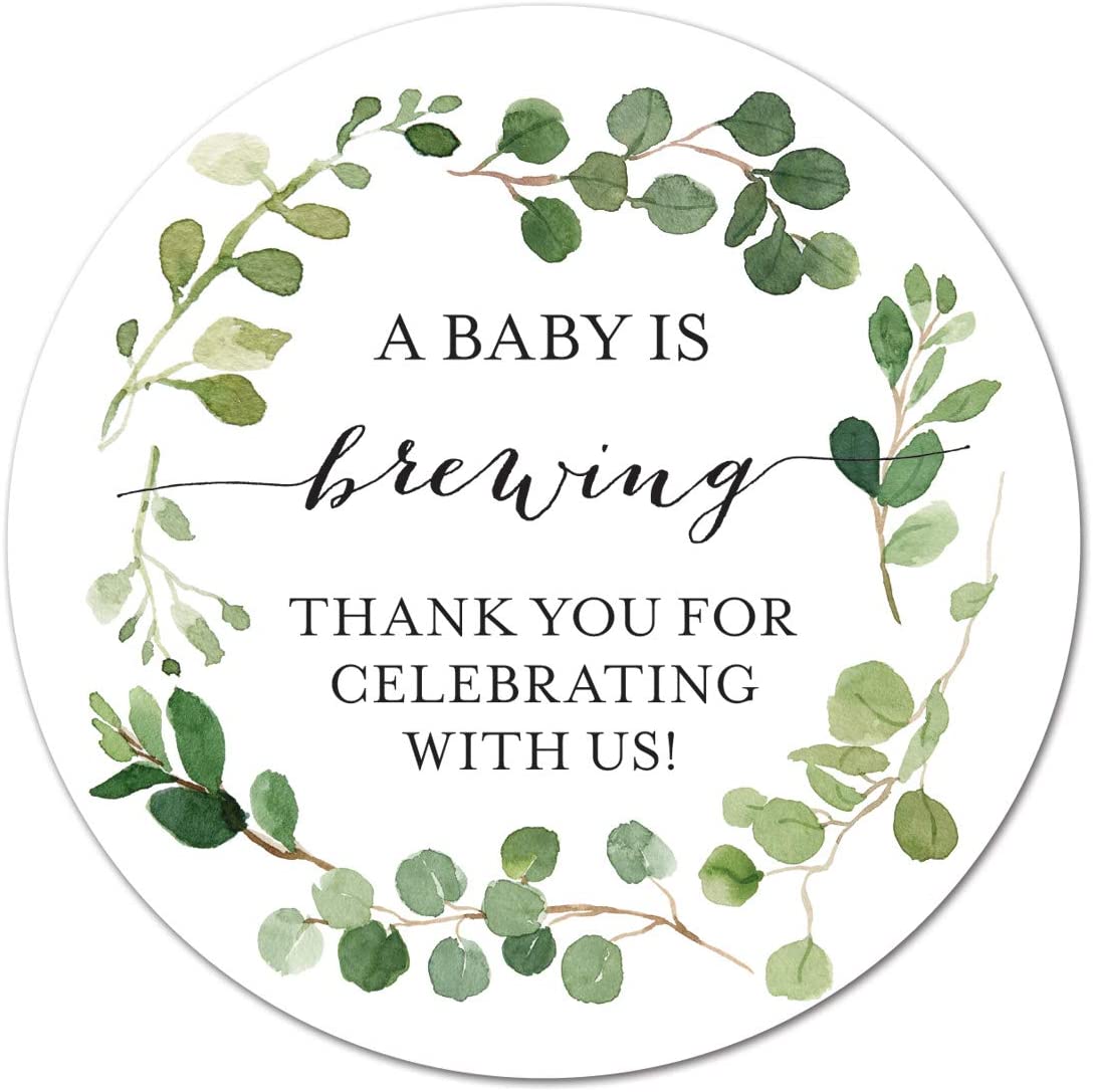 40 cnt A Baby is Brewing Greenery Eucalyptus Favor LabelsThe Baby Is
