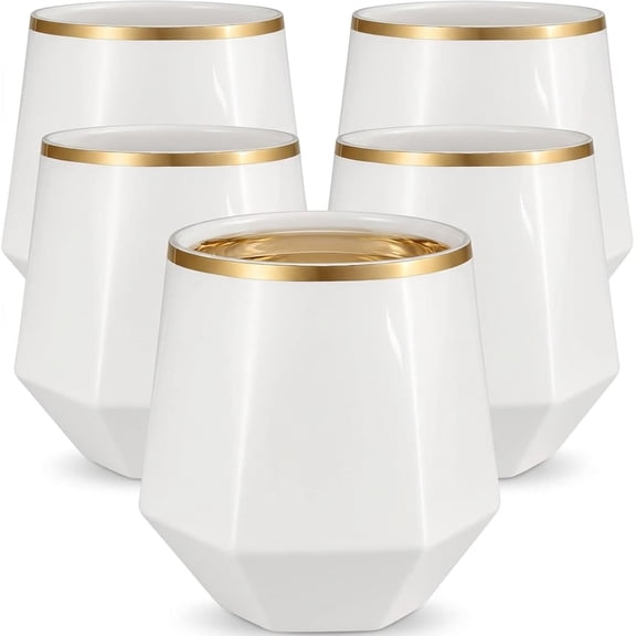 40 count 12 Ounce Cups Unbreakable Stemless Plastic Wine Champagne Whiskey Glasses Elegant Durable Disposable Indoor Outdoor Ideal for Home, Office, Bars, Wedding, Black Gold Rim Matte