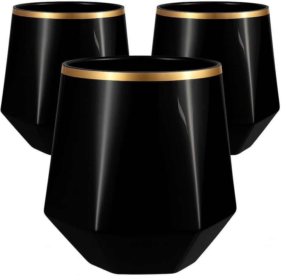 40 Pack Diamond Plastic Wine Glasses – Unbreakable Stemless Cups, Gold Rim, 12 Oz For Parties