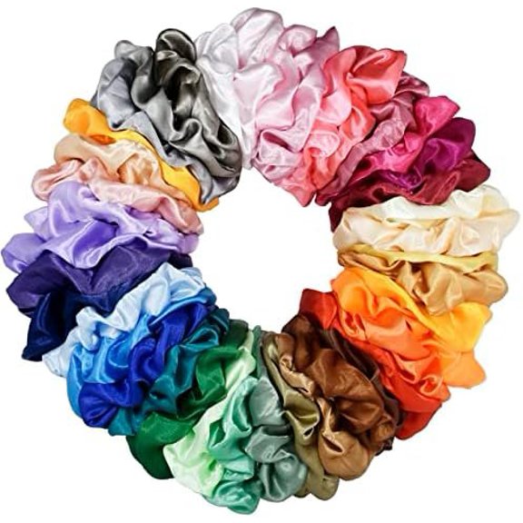 40 count Hair Silk Scrunchies Satin Elastic Hair Bands Scrunchy Hair Ties Ropes Scrunchie for Women Girls Hair Accessories - 40 Assorted Colors Scrunchies