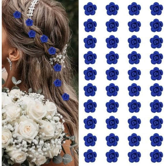 40 count Mini Rose Flower Hair Clips Cute Floral Hair Pins Small Rose Hair Clip Wedding Royal Blue Flower Hair Barrettes Bridal Hair Accessories for Girls Women