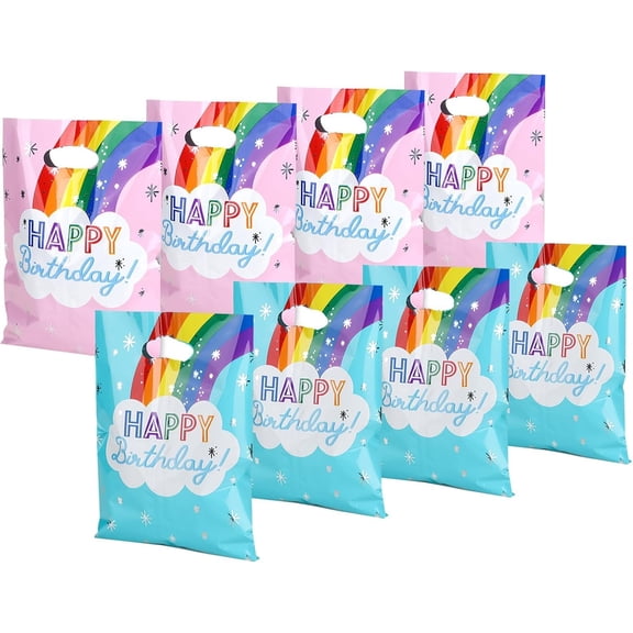 40 count Rainbow Birthday Party Favor Bags, Rainbow Party Theme Bags, 6.7 x 9.8 Inch Plastic with Handle