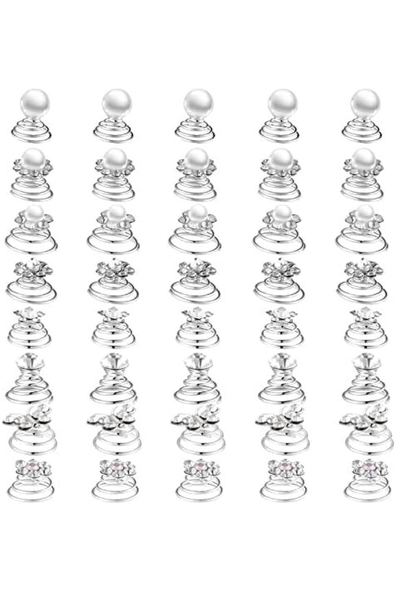40 count Rhinestone Twisters Set Spiral Hair Pins Coils Rhinestone Spiral Hair Clip Accessories for Wedding Bridal Prom, 8 Styles