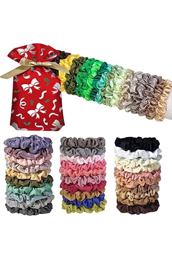 40 count Satin Elastic Hair Scrunchies Seamless Ponytail Holders Variety Hair Ties Hair Bands Scrunchy Hair Ties For Thick and Curly ( Bag 40 Colors)