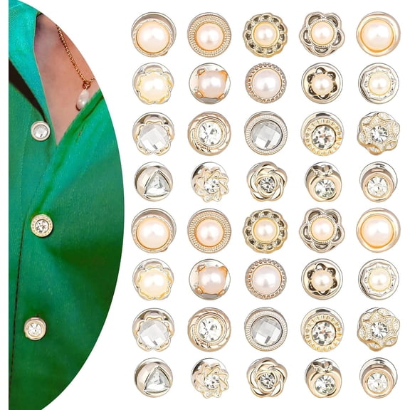 40 count Women Shirt Brooch Pins,No Sew Cover Up Pins,Rhinestone and Buttons for Women Fashion, Safety Button for Clothing Shirt Dress Sweaters Coat Shawl