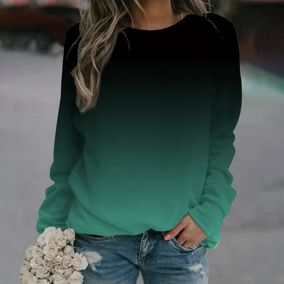 Up to 40% off fashion Clearance Women St. Patrick's Day Sweatshirts Gifts Ohufall Women's Tops Gradient Print Long Sleeves Pullover Crewneck Sweatshirt Casual Loose Sweatshirt