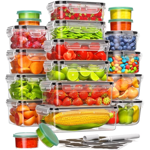 40 food storage containers with lids (20 containers and 20 lids), BPA-free plastic food containers for kitchen storage and organization, leak-proof meal preparation containers