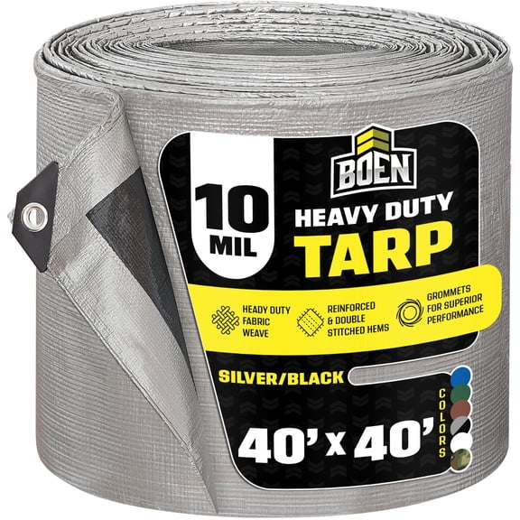 40 ft. x 40 ft. Heavy-Duty Commercial Silver/Black Tarp Cover 10 Mil Thick Weave Material, Waterproof