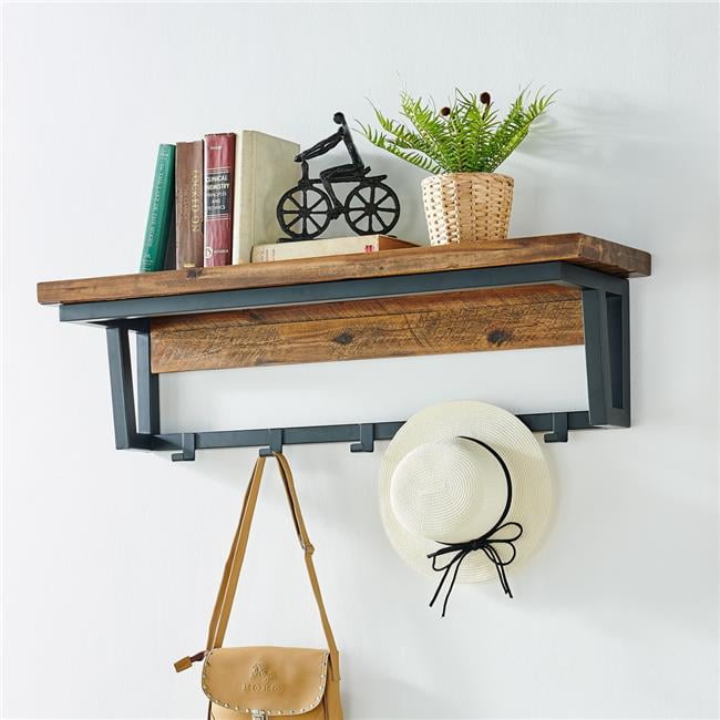 Claremont 40" Rustic Acacia Wood Coat Hook with Shelf