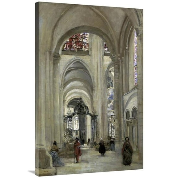 40 in. Interior of the Sens Cathedral Art Print - Jean-Baptiste-Camille Corot