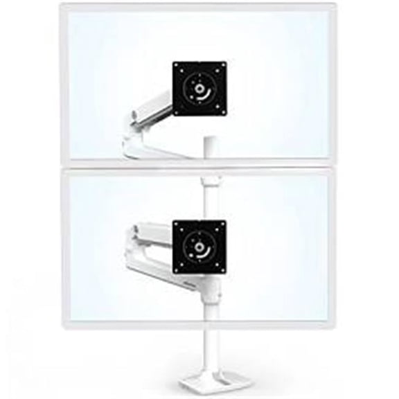 40 in. LX Dual Stacking Arm Tall Pole Desk Mount for 2 LCD Displays, Bright White