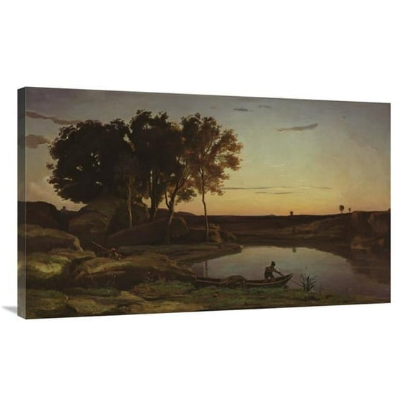 40 in. Landscape with Lake & Boatman Art Print - Jean-Baptiste-Camille Corot