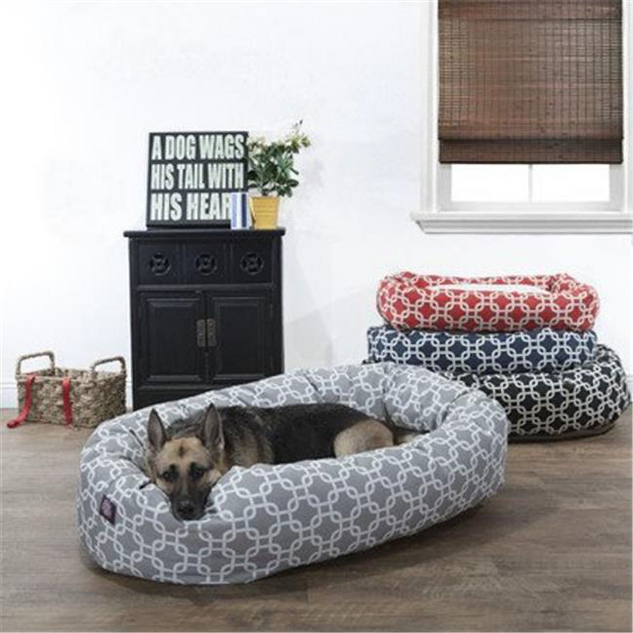 Large Grey Geometric Sherpa Outdoor Dog Bed