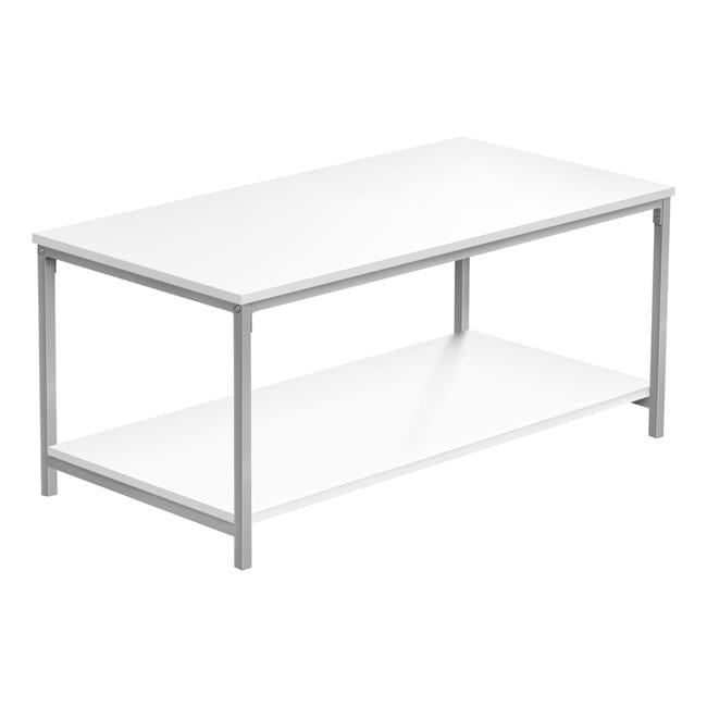Sleek White and Silver Rectangular Metal Coffee Table, 40" L