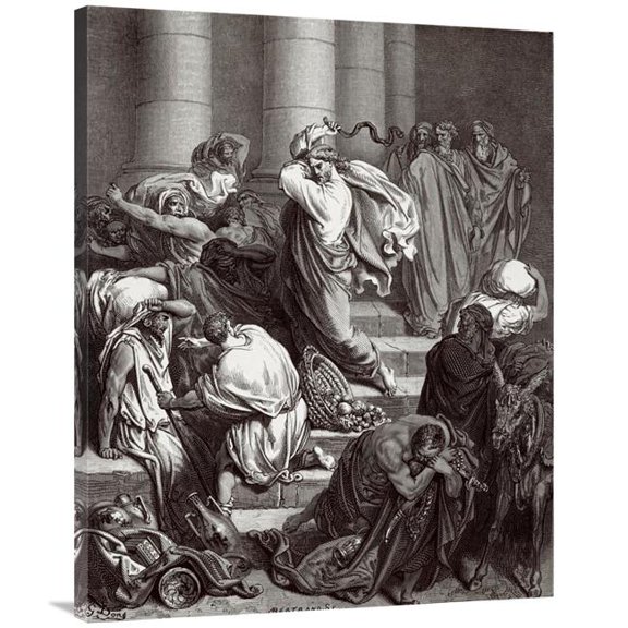 40 in. The Buyers & Sellers Driven out of the Temple by Jesus Holy Christ Art Print - Gustave Dore