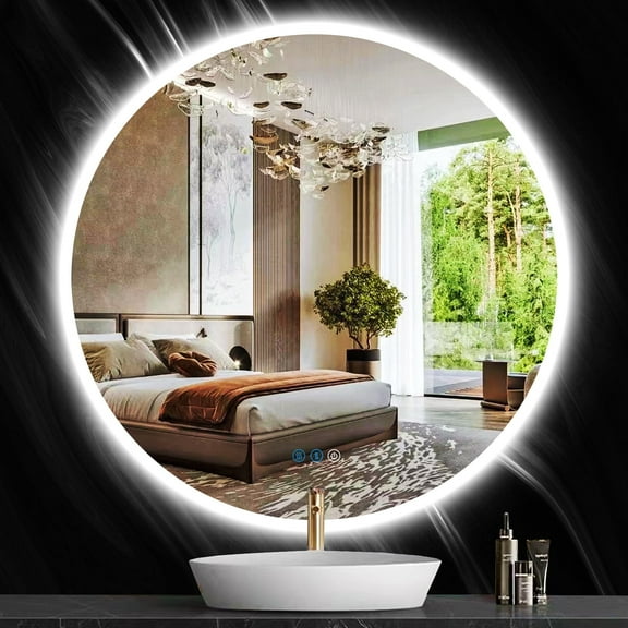 40 inch Backlit Bathroom Round LED Mirror for Bathroom Wall Large Circle Round Lighted Vanity Mirror with Lights Backlit Smart Memory 3 Color Dimmable Anti-Fog 40" Frameless LED Circle Mirrors