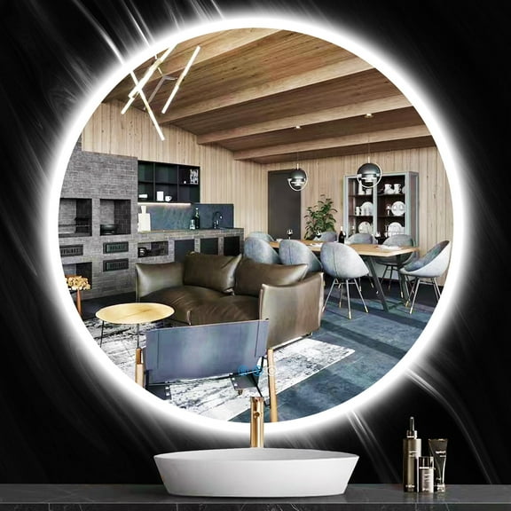 40 inch Backlit Bathroom Round LED Mirror for Bathroom Wall Large Circle Round Lighted Vanity Mirror with Lights Backlit Smart Memory 3 Color Dimmable Anti-Fog 40" Frameless LED Circle Mirrors