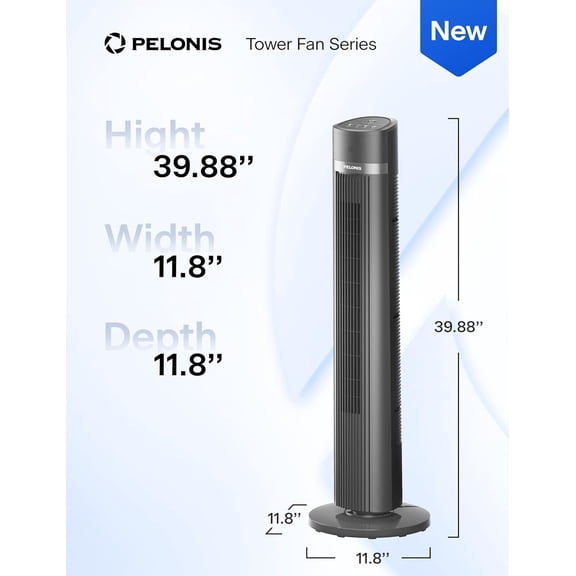 40-inch Bladeless Tower Fan with Remote Control, 26ft/s Wind Speed, 90 ° Oscillation, 3 Speeds, 15-Hour Timer, LED Display for Bedroom Office