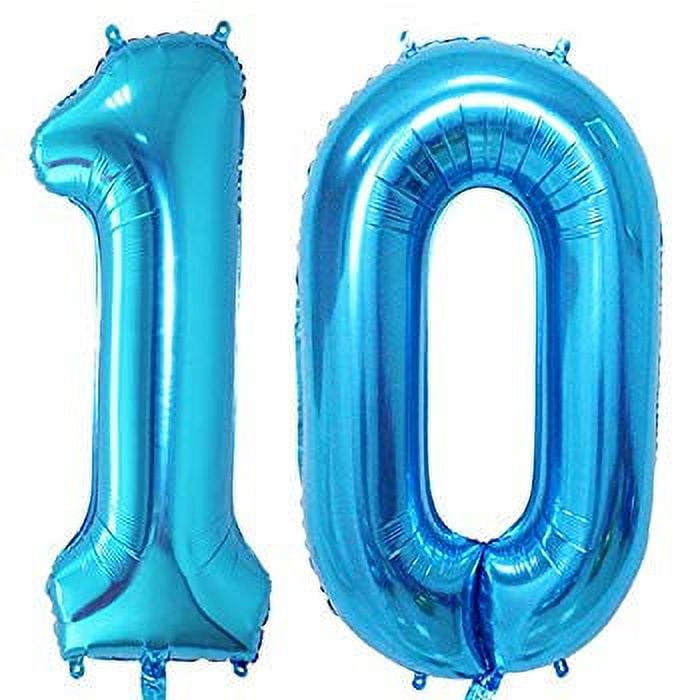 40 inch Blue Foil 10 Helium Jumbo Digital Number Balloons,Blown up with