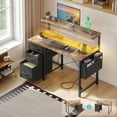 thumbnail image 1 of 40 inch Computer Desk with Power Outlets & LED Lights, Home Office Desk with 3 Drawers & Adjustable Monitor Shelf,, Writing Desk with Storage Bag, Vintage, 1 of 9