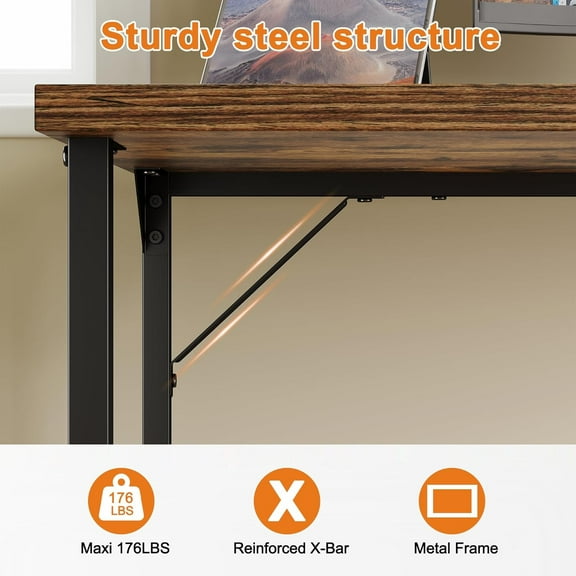 40 inch Computer Desk, Small Home Office Desk Study Writing Kid Table, Simple PC Work Desk, Adjustable Feet, Rustic Brown