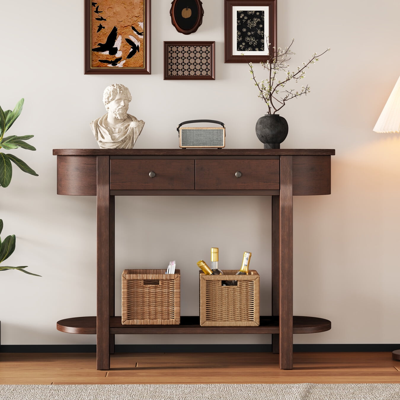 40-inch Curved Console Table, Narrow Retro Entryway Table with 2