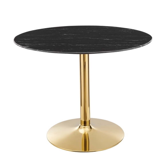 40 inch Dining Table, Round, Black Gold, Artificial Marble, Metal Steel, Modern Contemporary, Mid Century Kitchen Room Cafe Bistro Restaurant Hospitality