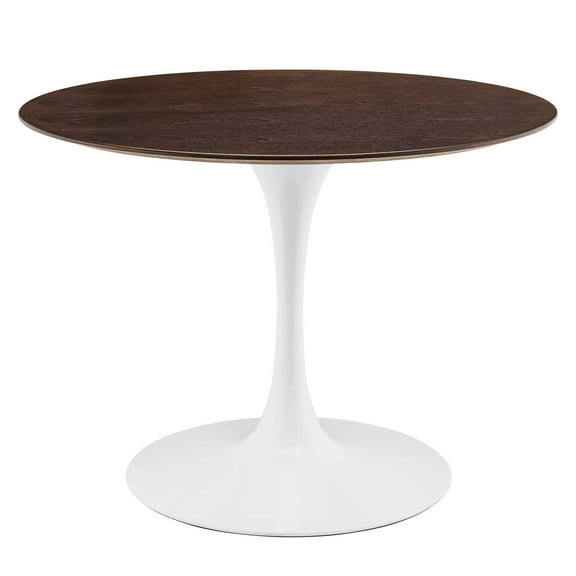 40 inch Dining Table, Round, White Walnut, Wood, Metal Steel, Modern Contemporary Mid-Century, Kitchen Room Cafe Bistro Restaurant Hospitality