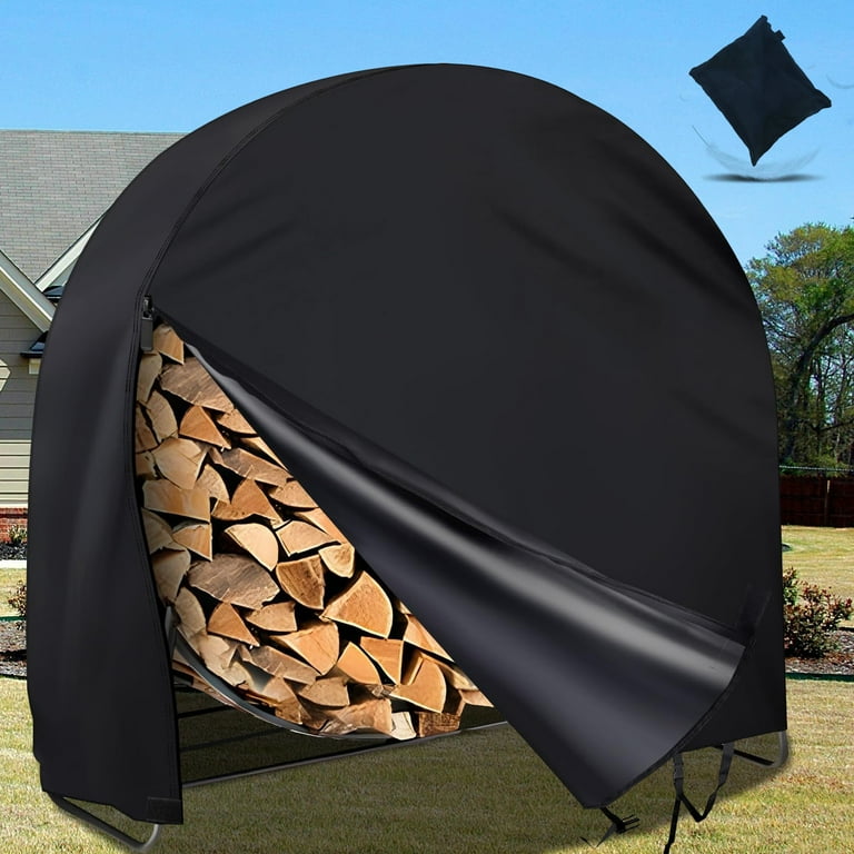 40 inch Firewood Log Hoop Cover 420D Weather Resistant Round Ring Loop Wood Storage Holder Cover with Full Length Zipper Black