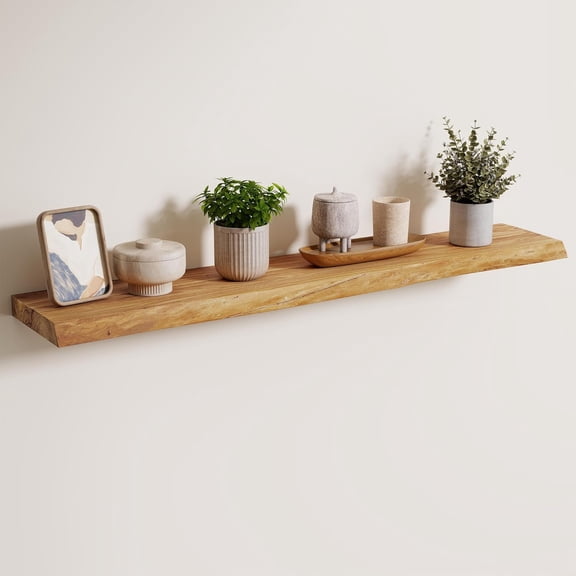 40 inch Floating Shelves for Wall - 8'' D Live Edge Rustic Solid Elm Wood Floating Shelves Wall Mounted, Wall Shelves with Invisible Bracket for Living Room Bedroom Kitchen, 1 Pc Natural