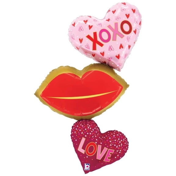 40 inch Heart Lips Trio Betallic Foil Mylar Balloon - Party Supplies Decorations