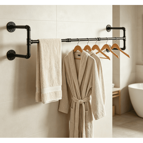 40 inch Industrial Pipe Clothes Rack Wall Mounted, Heavy Duty Space-Saving Garment Rack for Closet and Laundry Room, Black