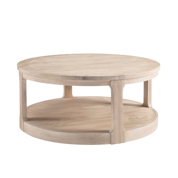 40 - inch Curved 2 - Tier Round Wooden Coffee Table - Simple Design for Modern Homes