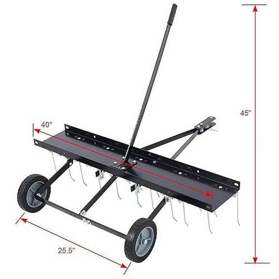 40-inch Lawn Sweeper Tow, Behind Dethatcher and Landscape Rake Attachment for Lawn Tractors and Riding Mowers - Yard Care Tool for Thatch Removal and Lawn Grooming, Black