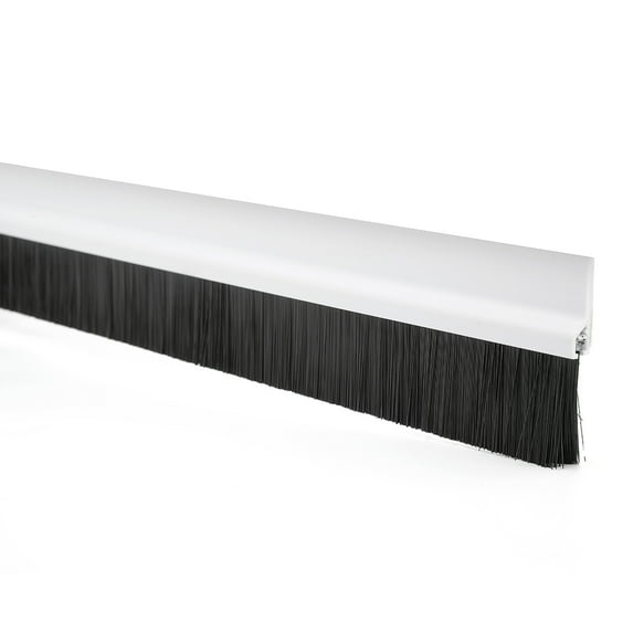 Self-Adhesive Door Bottom Sweep White Plastic w 1.2-inch Black Soft Brush 39-inch x 2.1-inch