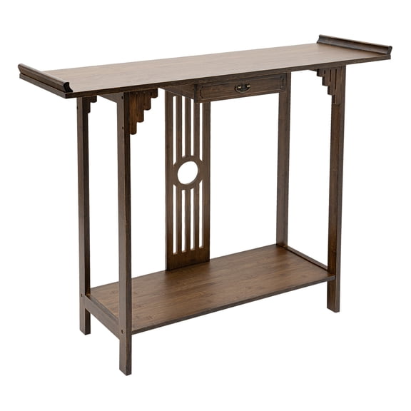 40 inch Length Japanese Style Console Sofa Table, Walnut Bamboo Console Table Entryway Narrow Long Console Table Vintage Table Hallway Table Couch Table Zen Style