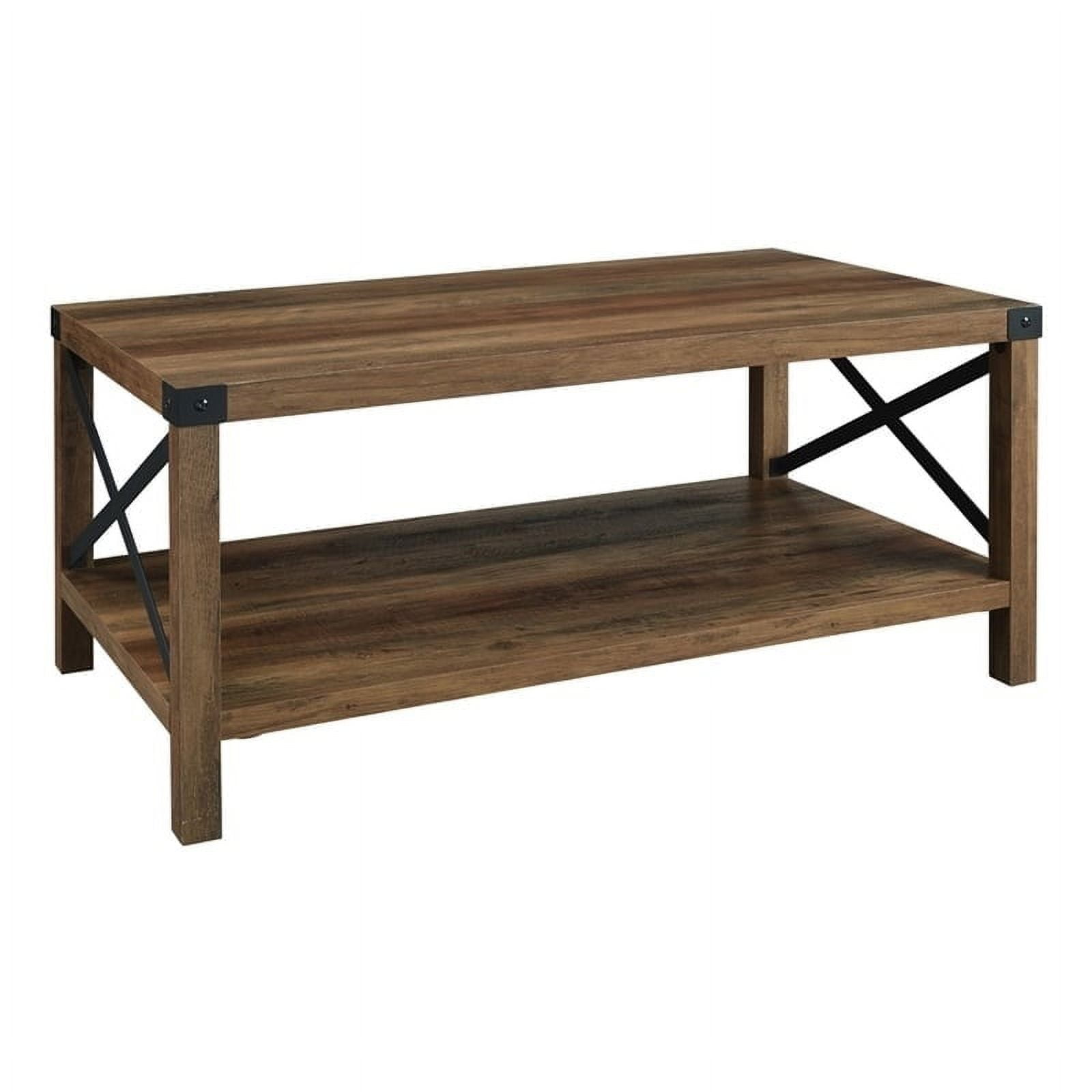 Rustic Oak and Black Two-Tier Rectangular Coffee Table