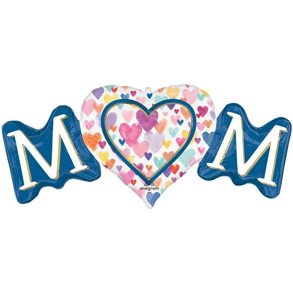 40 inch Mom Sprinkled Hearts Supershape Anagram Foil Mylar Balloon - Party Supplies Decorations