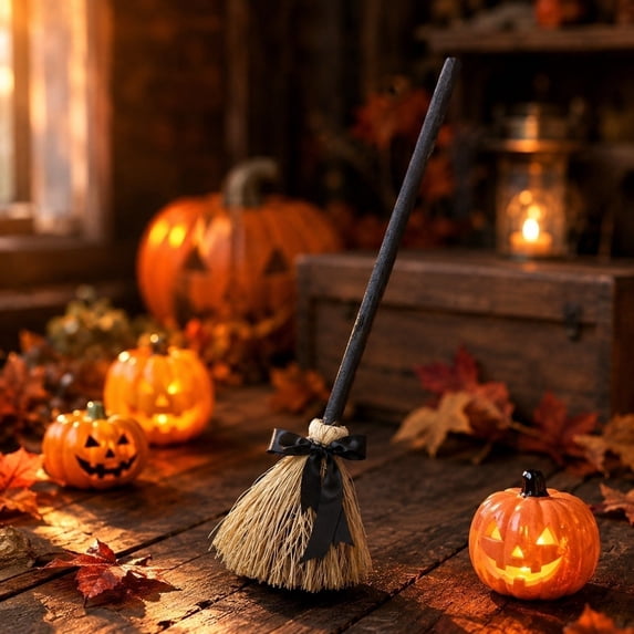 40 inch Moving Witch Broom with Lights and Sound, Animated Halloween Decoration for Living Room, Entryway, Porch, Party Scene and Spooky Seasonal Display-Without String Lights