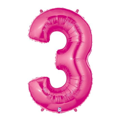 40 inch Number 3 - Pink Megaloon Betallic Foil Mylar Balloon - Party Supplies Decorations