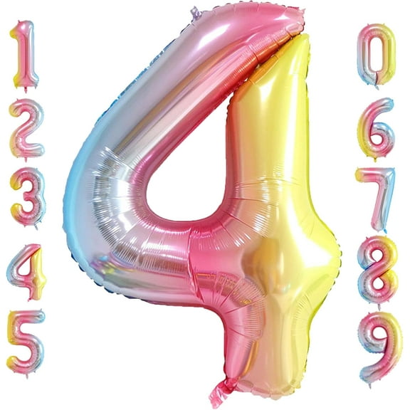 40 inch Number 4 Balloon, Party Balloons, Happy Birthday Balloons, Rainbow Gradient Colorful Big Size Balloons, Helium Balloon, Birthday Decoration, Numbered Balloon 4