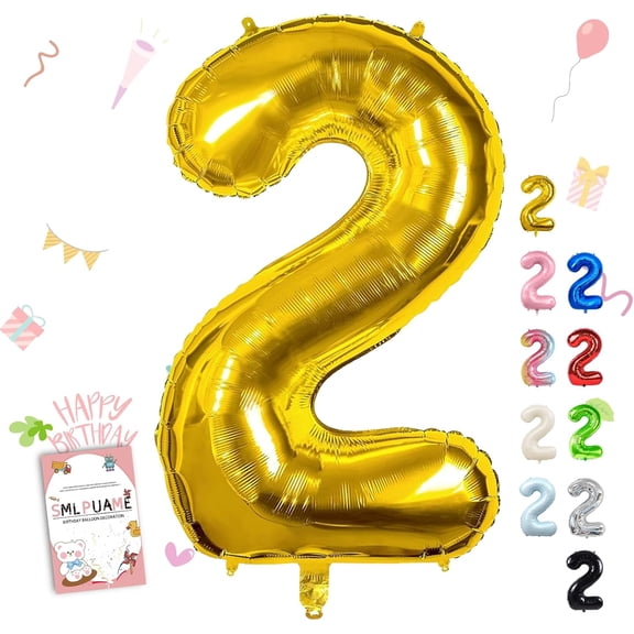 40 inch Number Balloon 0-9 Gold Large Number 2 Balloons,Digital Balloons for Birthday Party Celebration Decorations Supplies, Helium Foil Number Balloons for Wedding Anniversary